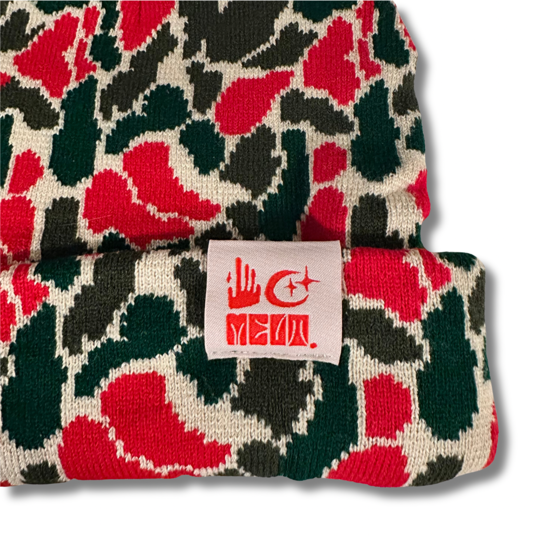 Camo Knit Beanie - Fireball Red