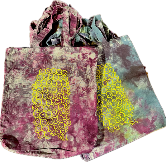 "Pile of Smiles" Tie Dye Canvas Tote Bag