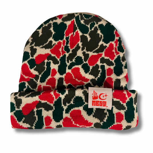 Camo Knit Beanie - Fireball Red